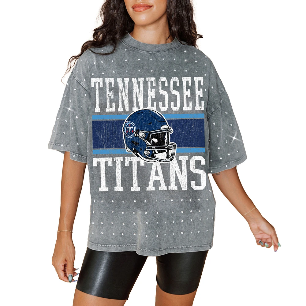Women's Gameday Couture Gray Tennessee Titans Oversized Mini Rhinestone Classic T-Shirt