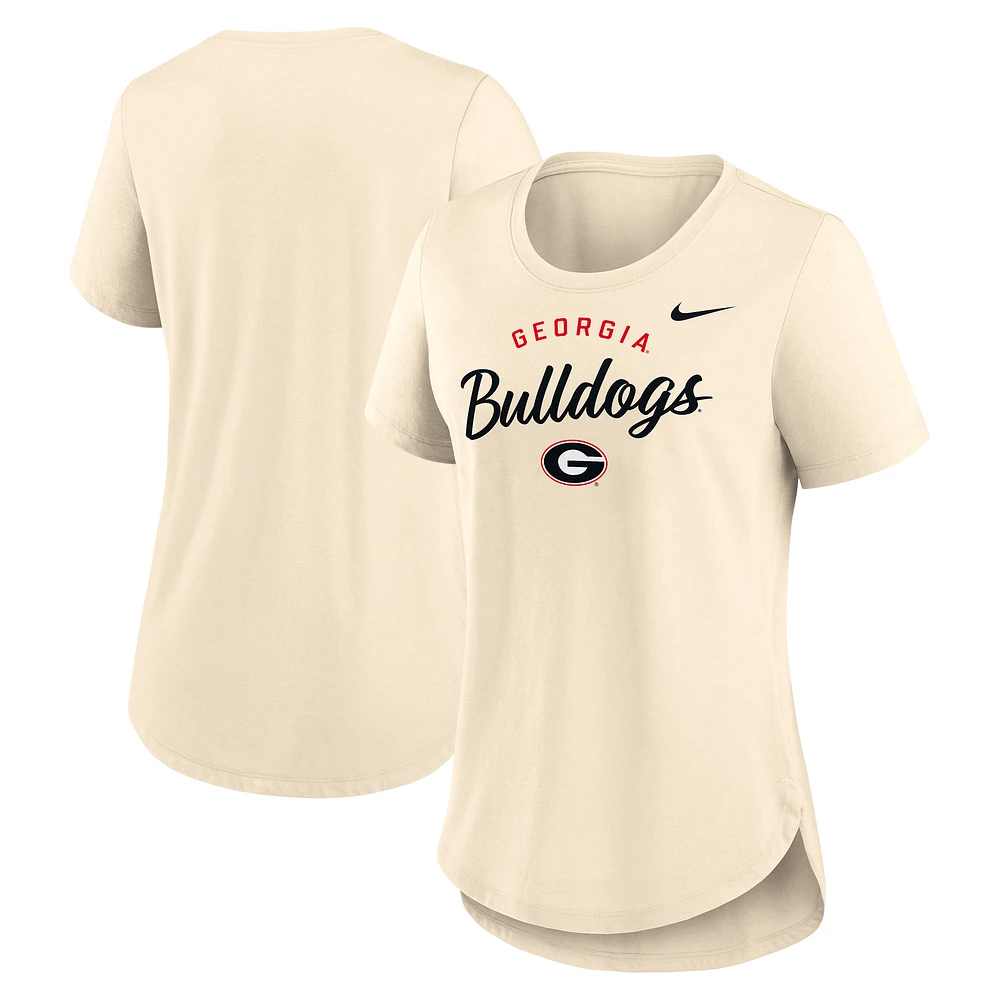 Women's Nike Tan Georgia Bulldogs Script Logo Tri-Blend T-Shirt