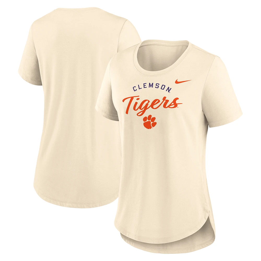 Women's Nike Tan Clemson Tigers Script Logo Tri-Blend T-Shirt