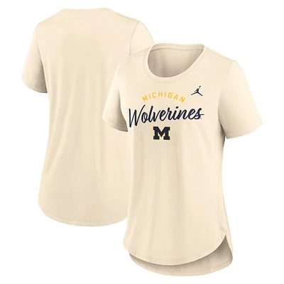 Women's Jordan Brand Cream Michigan Wolverines Script Logo Tri-Blend T-Shirt