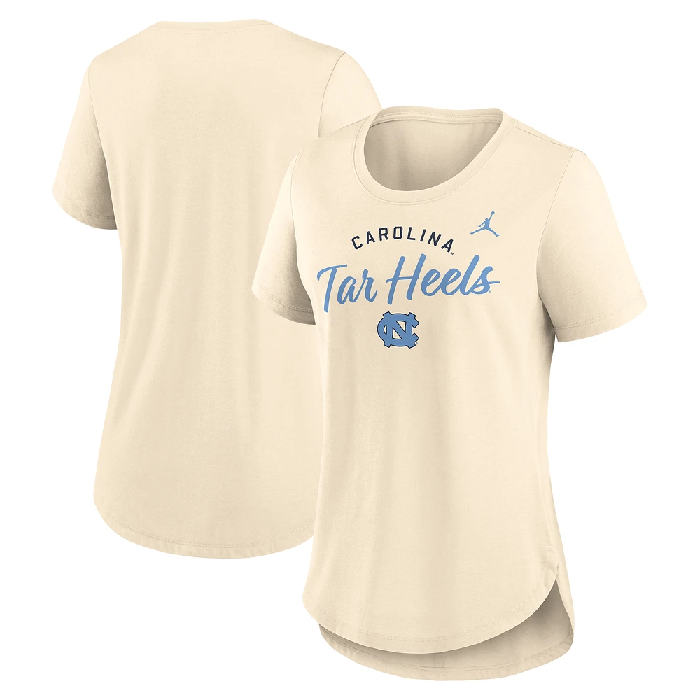 Women's Jordan Brand Tan North Carolina Tar Heels Script Logo Tri-Blend T-Shirt