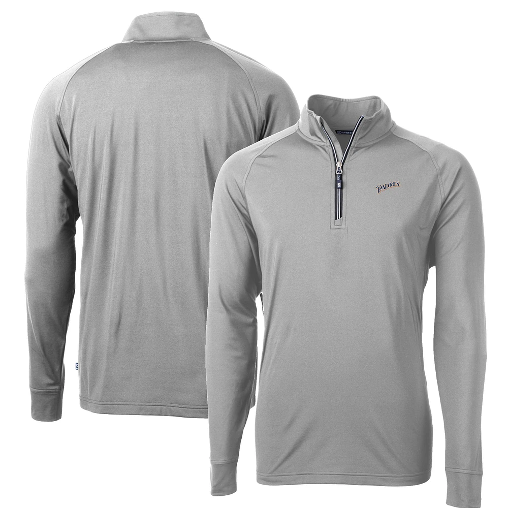 Men's Cutter & Buck Gray San Diego Padres Big Tall Cooperstown Collection Adapt Eco Knit Stretch Recycled Quarter-Zip Pullover Top