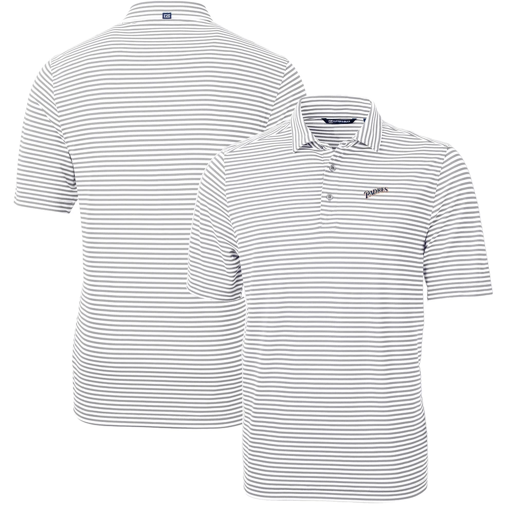 Men's Cutter & Buck Gray San Diego Padres Big Tall Cooperstown Collection Virtue Eco Pique Stripe Recycled Polo