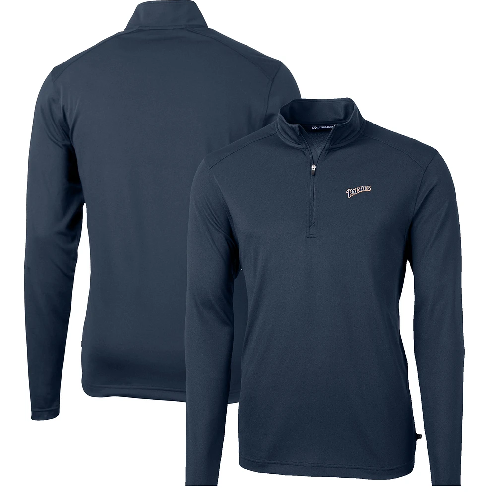 Men's Cutter & Buck Navy San Diego Padres Cooperstown Collection Big Tall Virtue Eco Pique Recycled Quarter-Zip Top