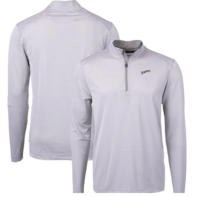 Men's Cutter & Buck Gray San Diego Padres Big Tall Cooperstown Collection Virtue Eco Pique Micro Stripe Recycled Quarter-Zip Top
