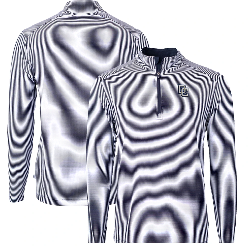Men's Cutter & Buck Navy Washington Nationals Big Tall Cooperstown Collection Virtue Eco Pique Micro Stripe Recycled Quarter-Zip Top