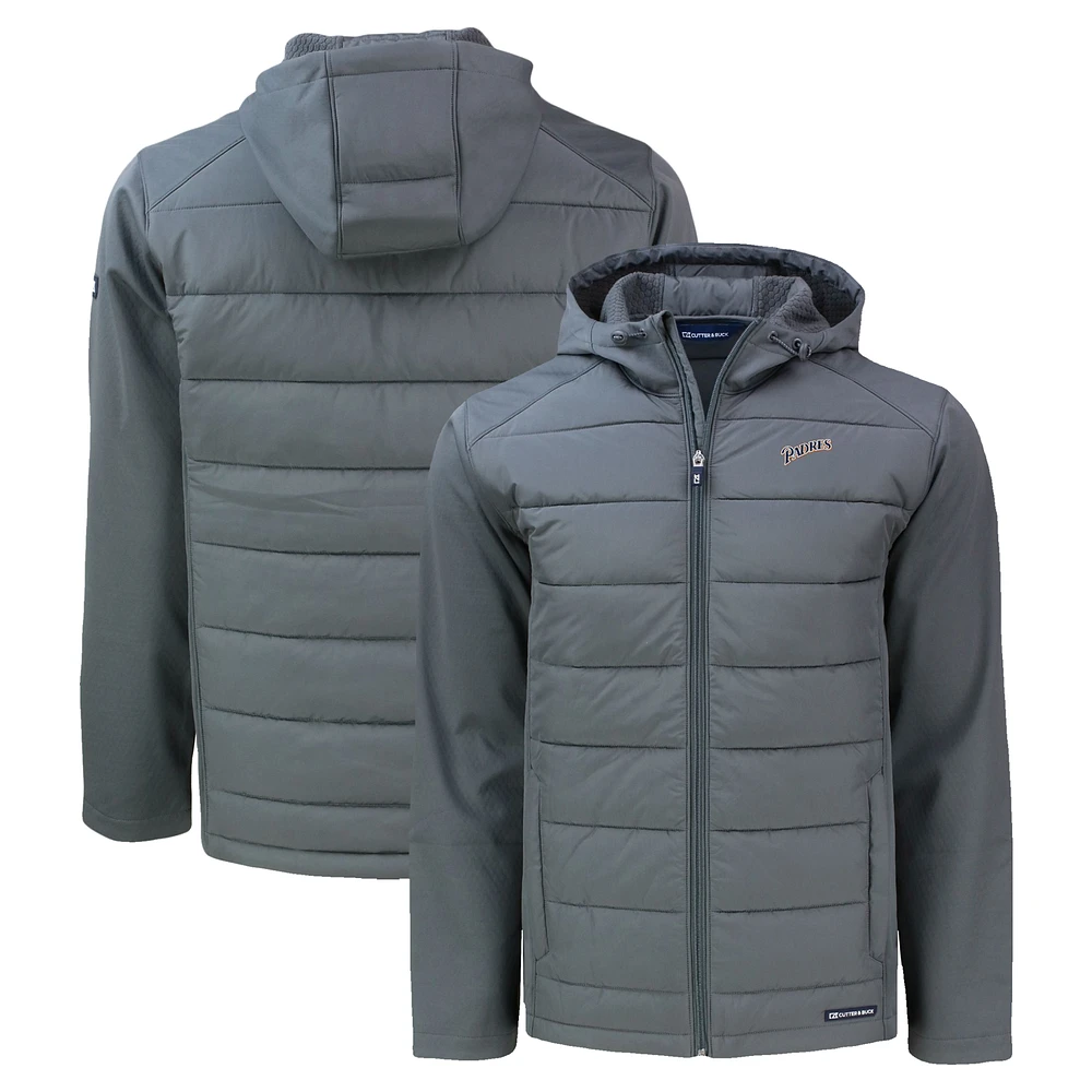 Men's Cutter & Buck Gray San Diego Padres Big Tall Cooperstown Collection Evoke Hybrid Eco Softshell Recycled Full-Zip Hooded Jacket