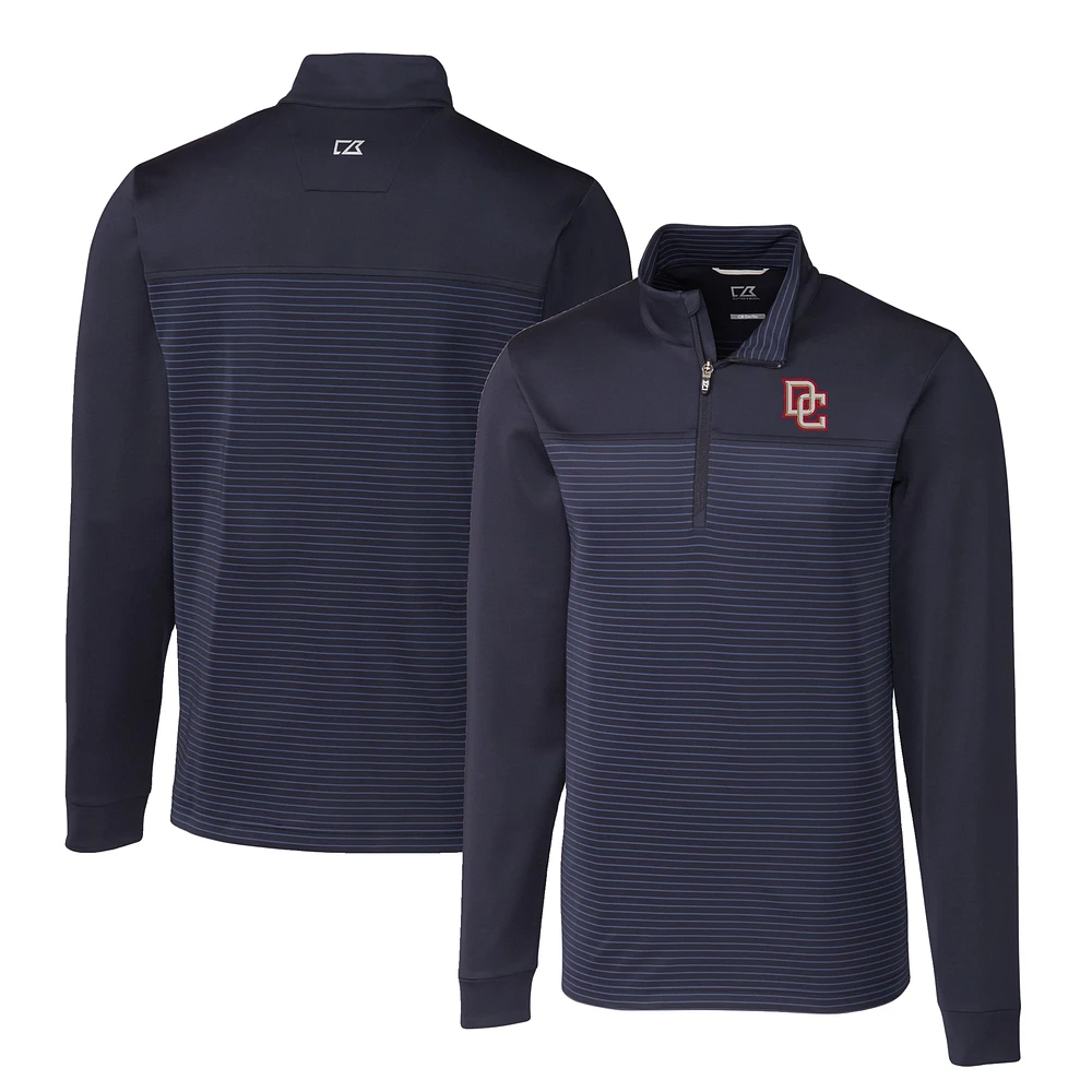 Men's Cutter & Buck Navy Washington Nationals Big Tall Cooperstown Collection Traverse Stripe Stretch Quarter-Zip Top