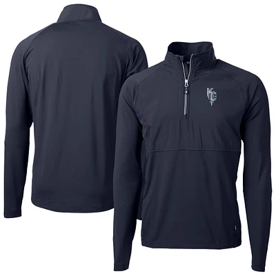 Men's Cutter & Buck Navy Kansas City Royals Adapt Eco Knit Hybrid Recycled Quarter-Zip Pullover Top