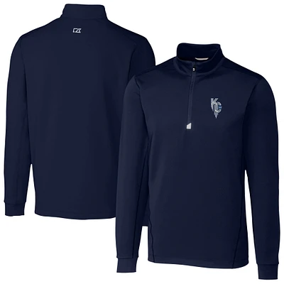 Men's Cutter & Buck Navy Kansas City Royals Traverse Stretch Quarter-Zip Pullover Top