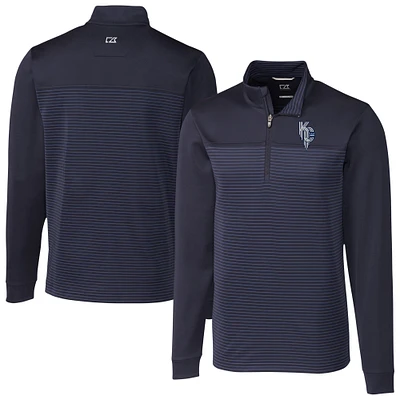 Men's Cutter & Buck Navy Kansas City Royals Traverse Stripe Stretch Quarter-Zip Pullover Top