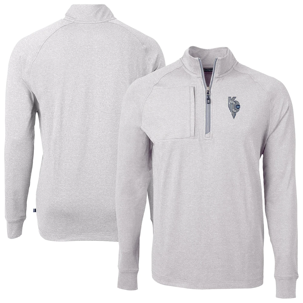 Men's Cutter & Buck Heather Gray Kansas City Royals Adapt Eco Knit Quarter-Zip Pullover Top