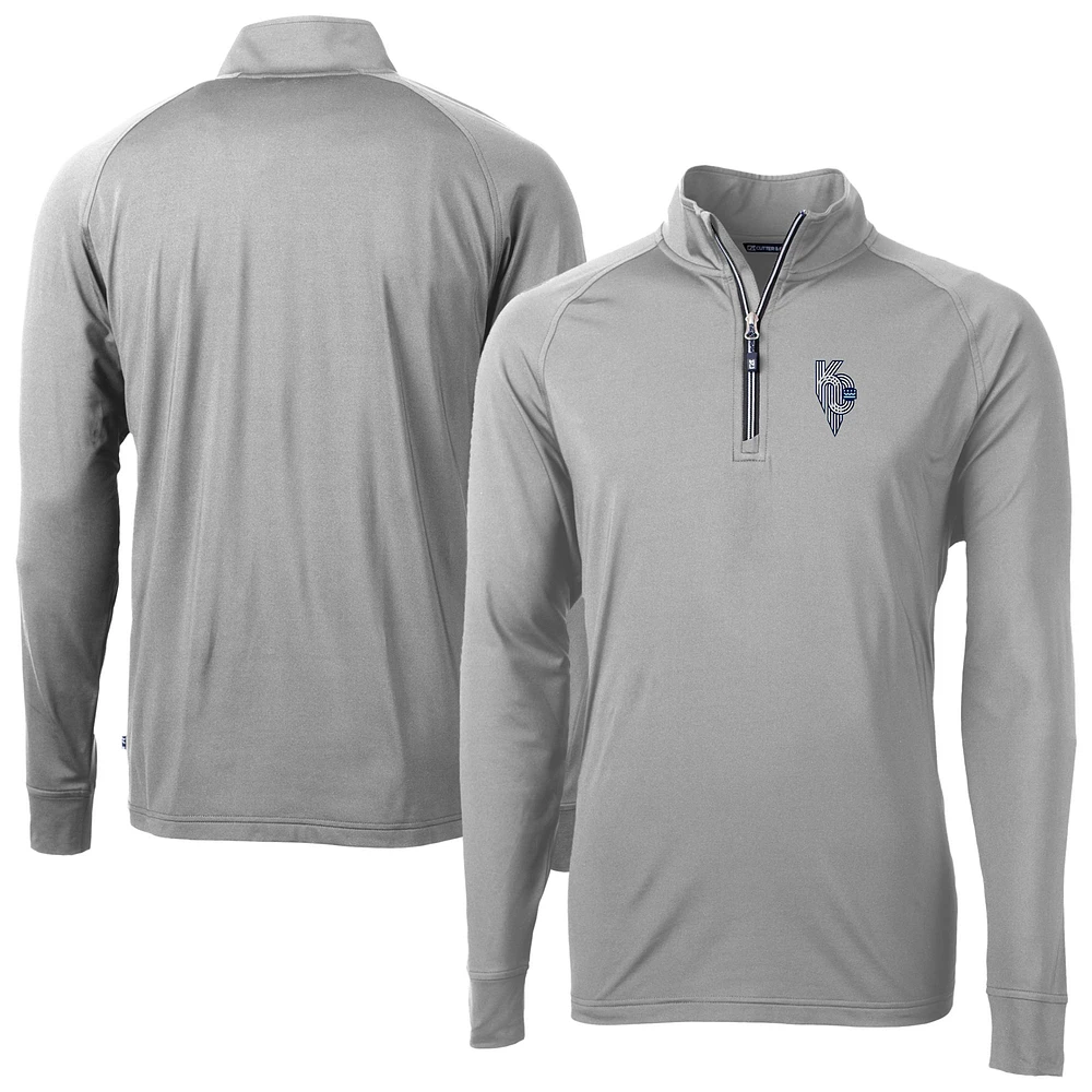 Men's Cutter & Buck Gray Kansas City Royals Adapt Eco Knit Stretch Recycled Quarter-Zip Pullover Top