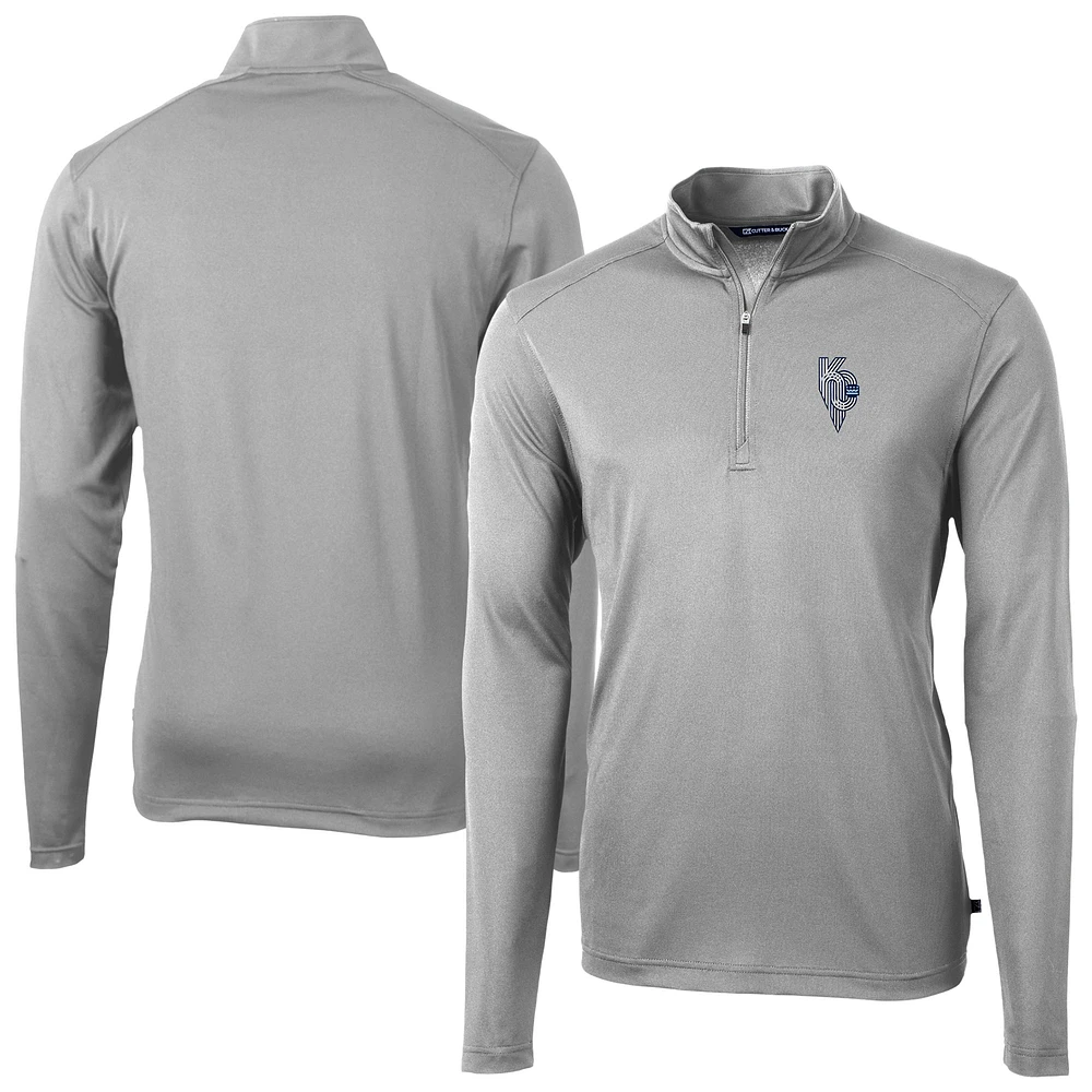 Men's Cutter & Buck Gray Kansas City Royals Virtue Eco Pique Recycled Quarter-Zip Pullover Top