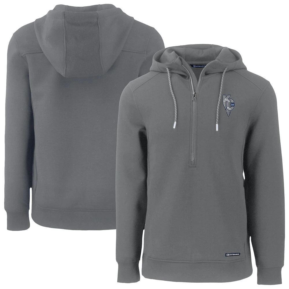 Men's Cutter & Buck Gray Kansas City Royals Connect Roam Eco Recycled Half-Zip Pullover Hoodie