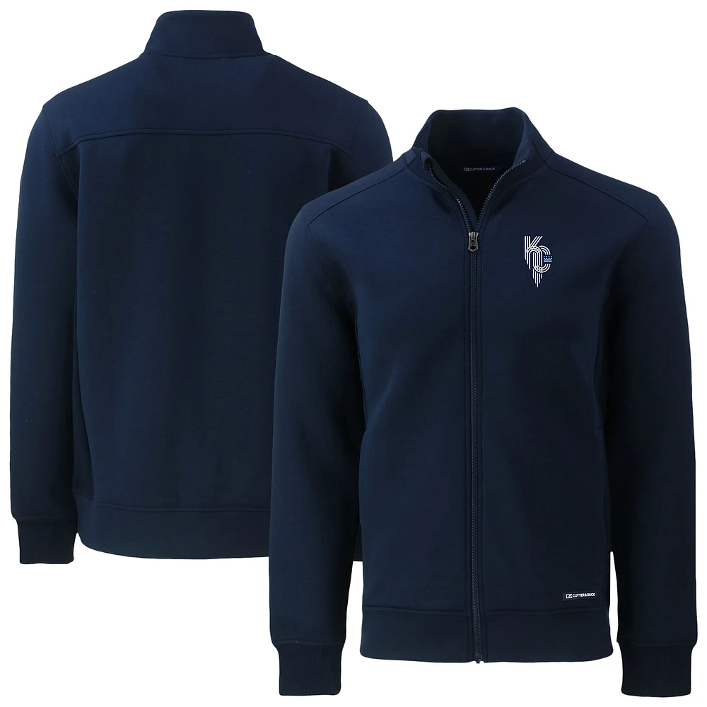 Men's Cutter & Buck Navy Kansas City Royals Roam Eco Recycled Full-Zip Jacket