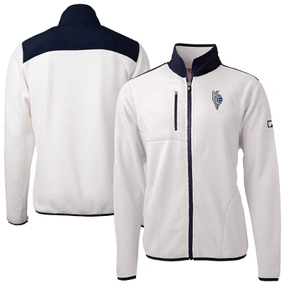 Men's Cutter & Buck Oatmeal/Navy Kansas City Royals Connect Cascade Eco Sherpa Fleece Full-Zip Jacket