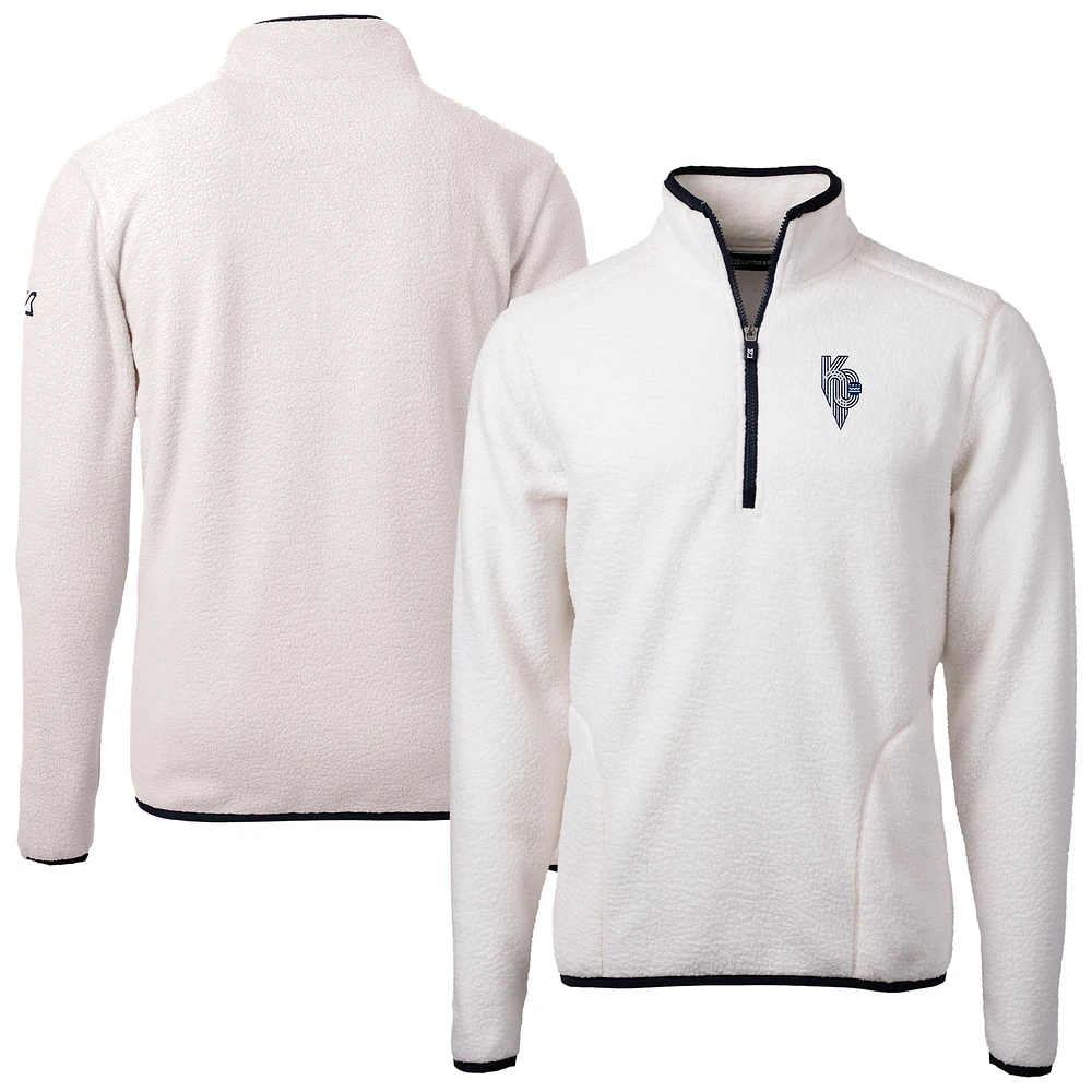Men's Cutter & Buck Oatmeal Kansas City Royals Connect Cascade Eco Sherpa Fleece Quarter-Zip Jacket