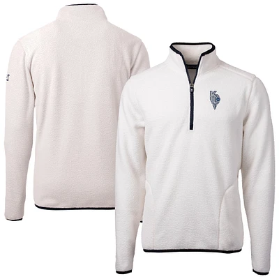 Men's Cutter & Buck Oatmeal Kansas City Royals Connect Cascade Eco Sherpa Fleece Quarter-Zip Jacket
