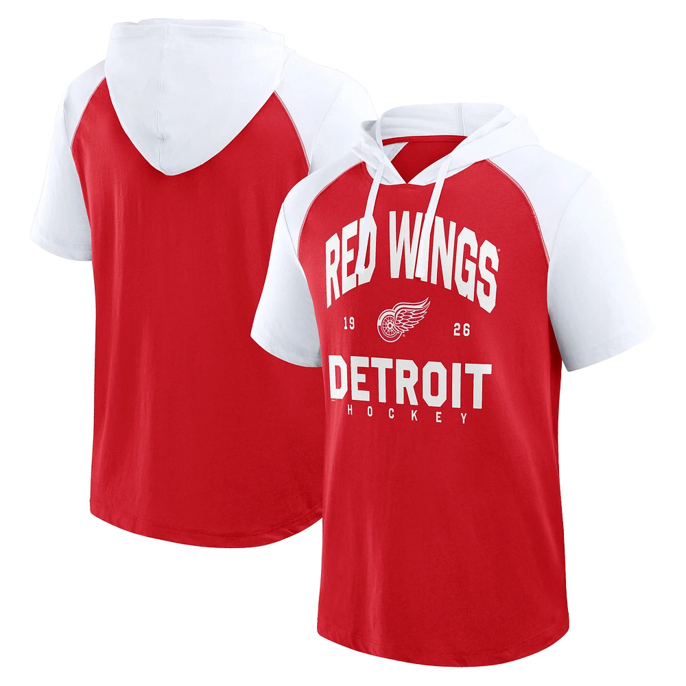 Men's Logo Athletic Red Detroit Wings Prime Raglan Short Sleeve Pullover Hoodie