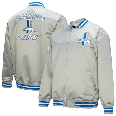 Men's Mitchell & Ness Gray Detroit Lions Double Down Satin Full-Snap Jacket