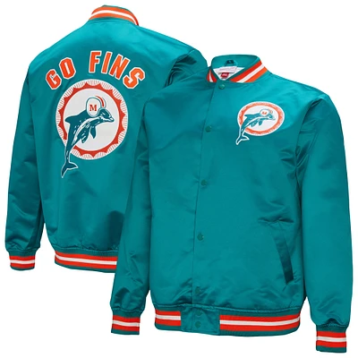 Men's Mitchell & Ness Aqua Miami Dolphins Double Down Satin Full-Snap Jacket