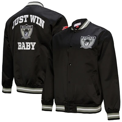 Men's Mitchell & Ness Black Oakland Raiders Double Down Satin Full-Snap Jacket