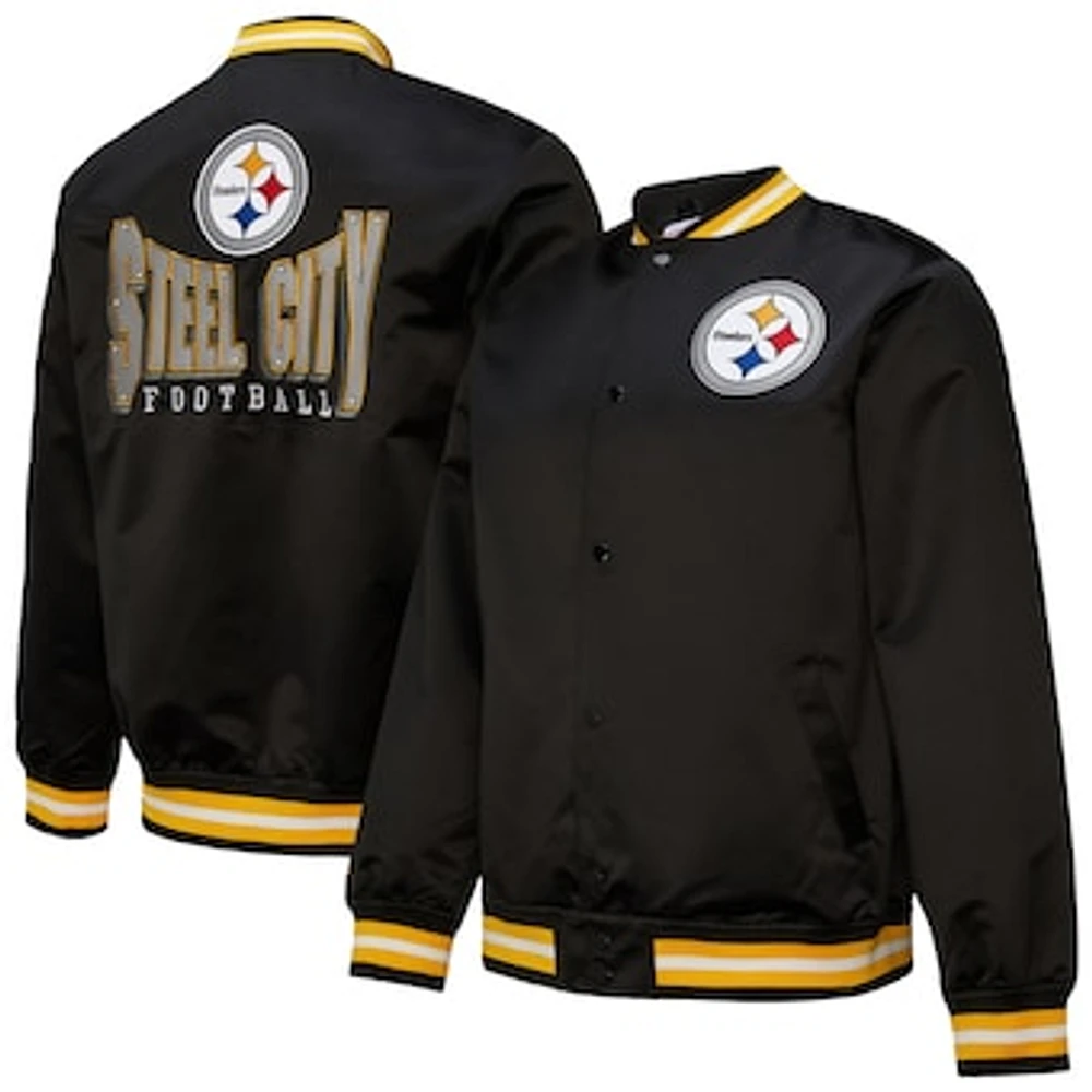Men's Mitchell & Ness Black Pittsburgh Steelers Double Down Satin Full-Snap Jacket