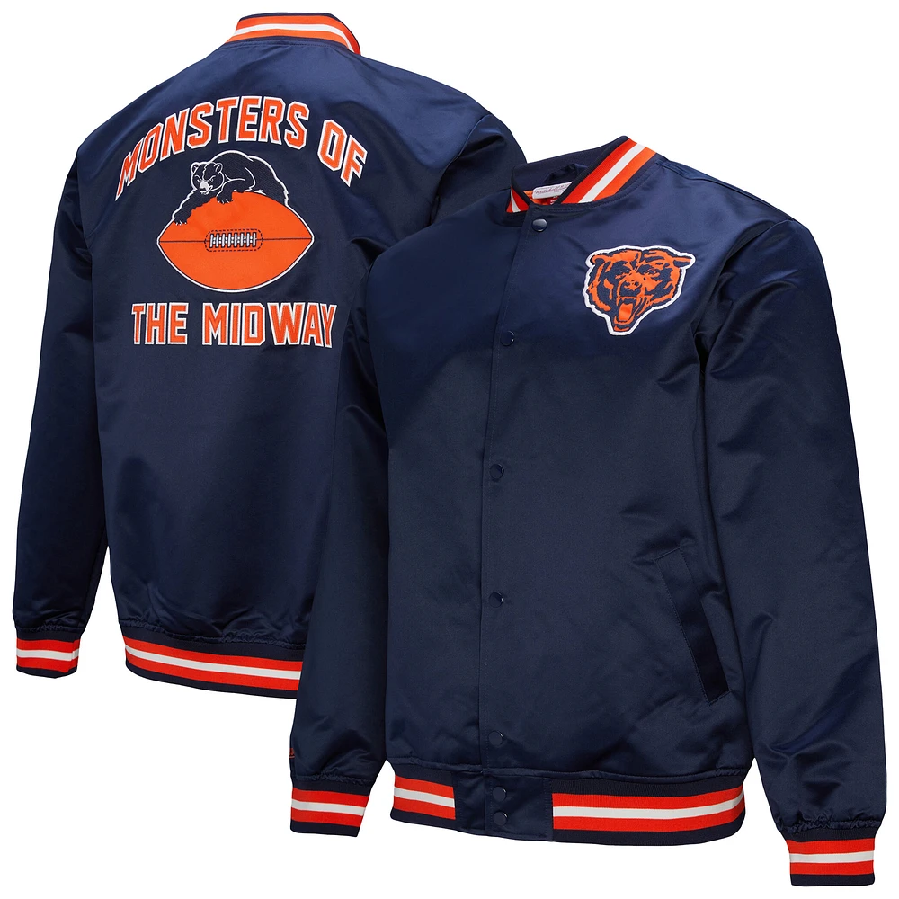 Men's Mitchell & Ness Navy Chicago Bears Double Down Satin Full-Snap Jacket