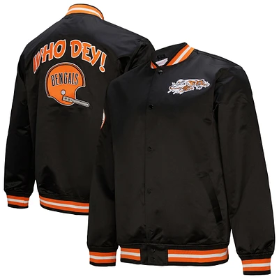 Men's Mitchell & Ness Black Cincinnati Bengals Double Down Satin Full-Snap Jacket