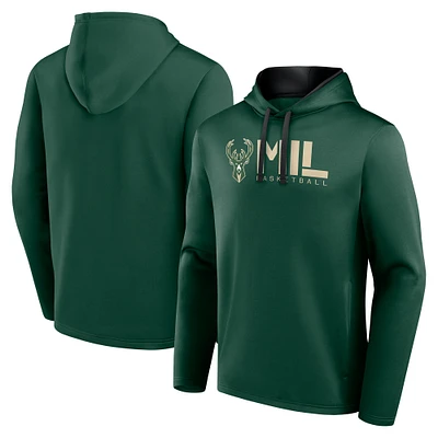 Men's Logo Athletic Hunter Green Milwaukee Bucks Head Start Pullover Hoodie