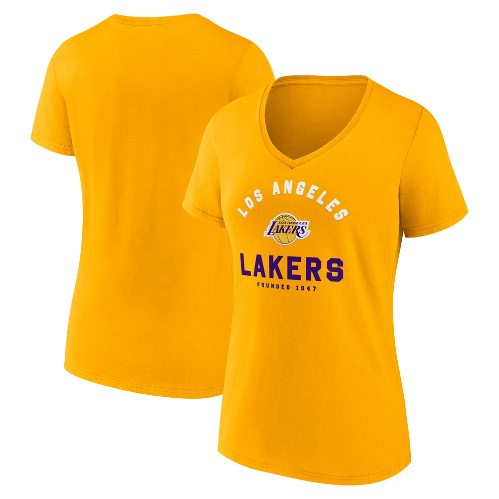Women's Logo Athletic Gold Los Angeles Lakers Unrivaled V-Neck T-Shirt