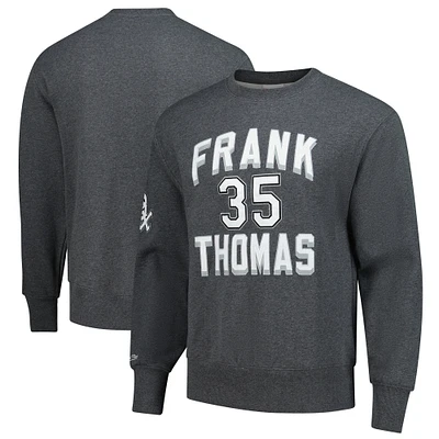 Men's Mitchell & Ness Frank Thomas Heather Charcoal Chicago White Sox Legends Collection Vintage Logo Name Number Fleece Pullover Sweatshirt