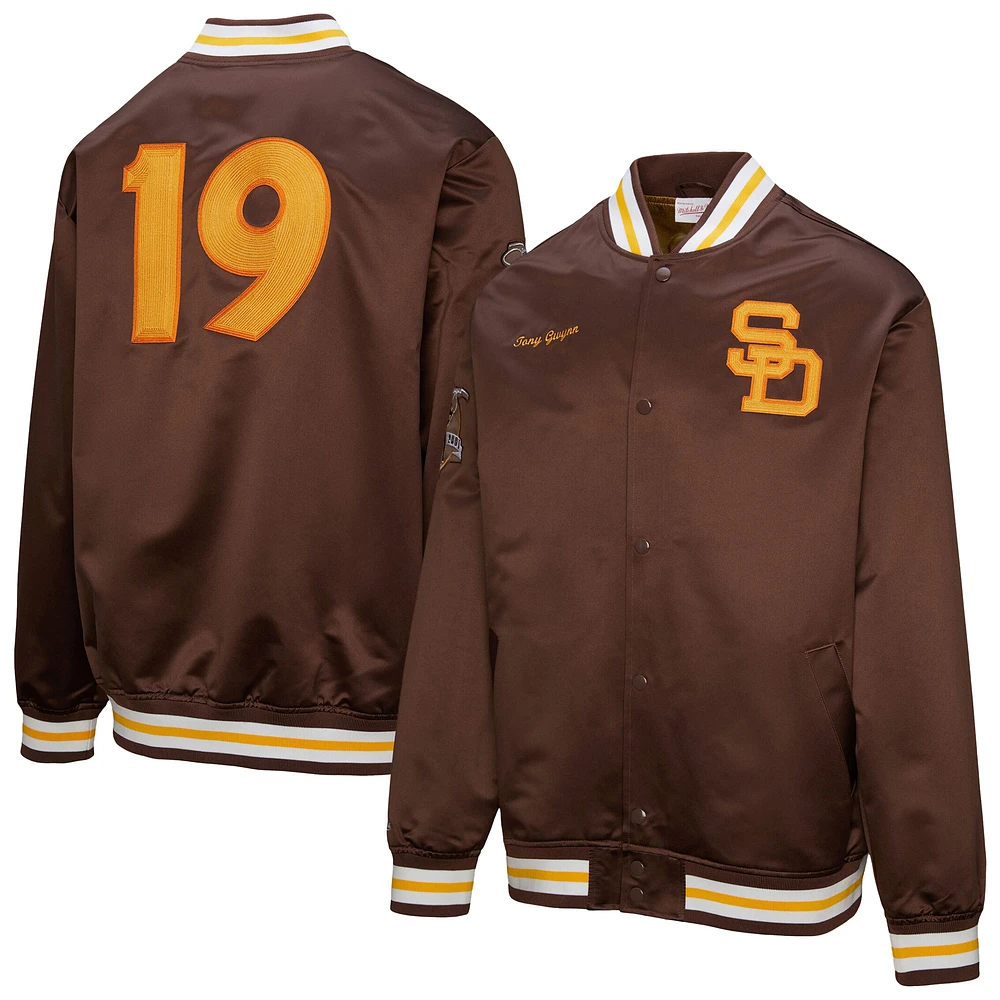 Men's Mitchell & Ness Tony Gwynn Brown San Diego Padres Legends Collection Vintage Satin Full-Snap Jacket