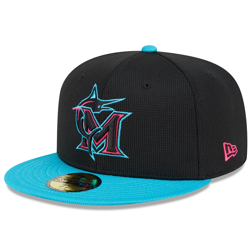 Men's New Era Black/Teal Miami Marlins 2025 City Connect Batting Practice 59FIFTY Fitted Hat