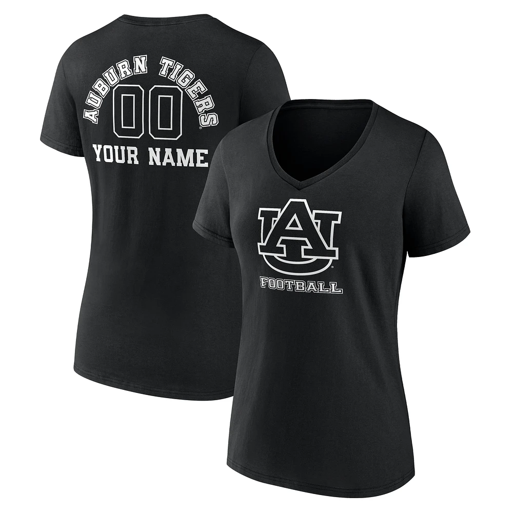Women's Black Auburn Tigers Personalized Name & Number Monochrome V-Neck T-Shirt