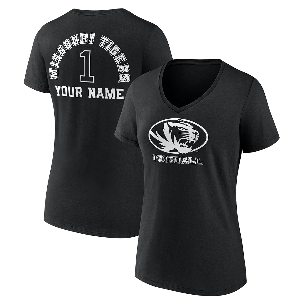 Women's Black Missouri Tigers Personalized Name & Number Monochrome V-Neck T-Shirt