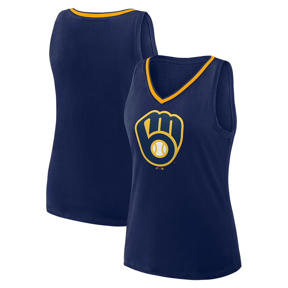 Women's Logo Athletic Navy Milwaukee Brewers Stellar Win V-Neck Tank Top