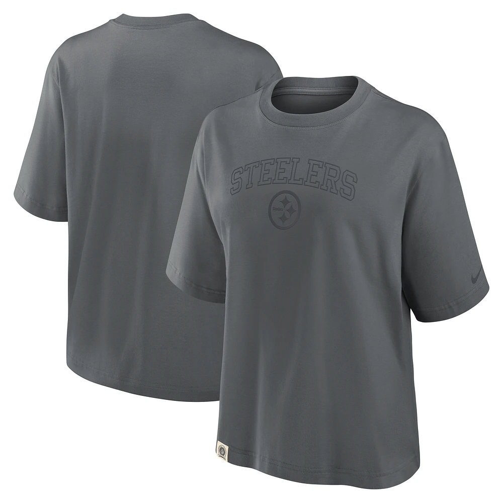 Women's Nike Charcoal Pittsburgh Steelers Glory Arch Boxy T-Shirt