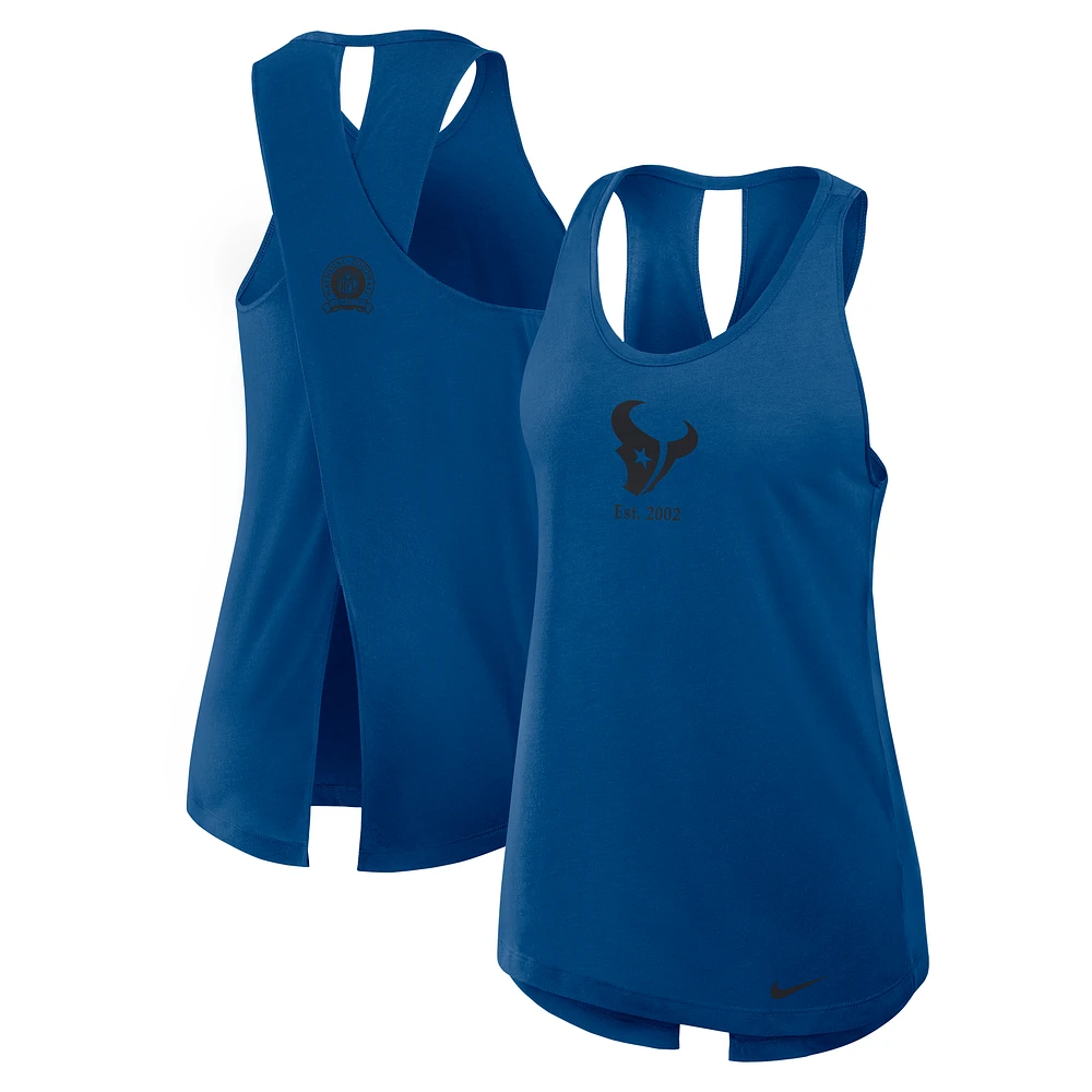 Women's Nike Navy Houston Texans Glory Crisscross Performance Tank Top