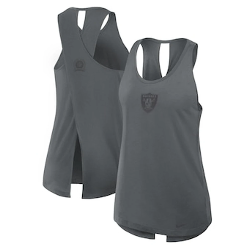 Women's Nike Charcoal Las Vegas Raiders Glory Crisscross Dri-FIT Tank Top