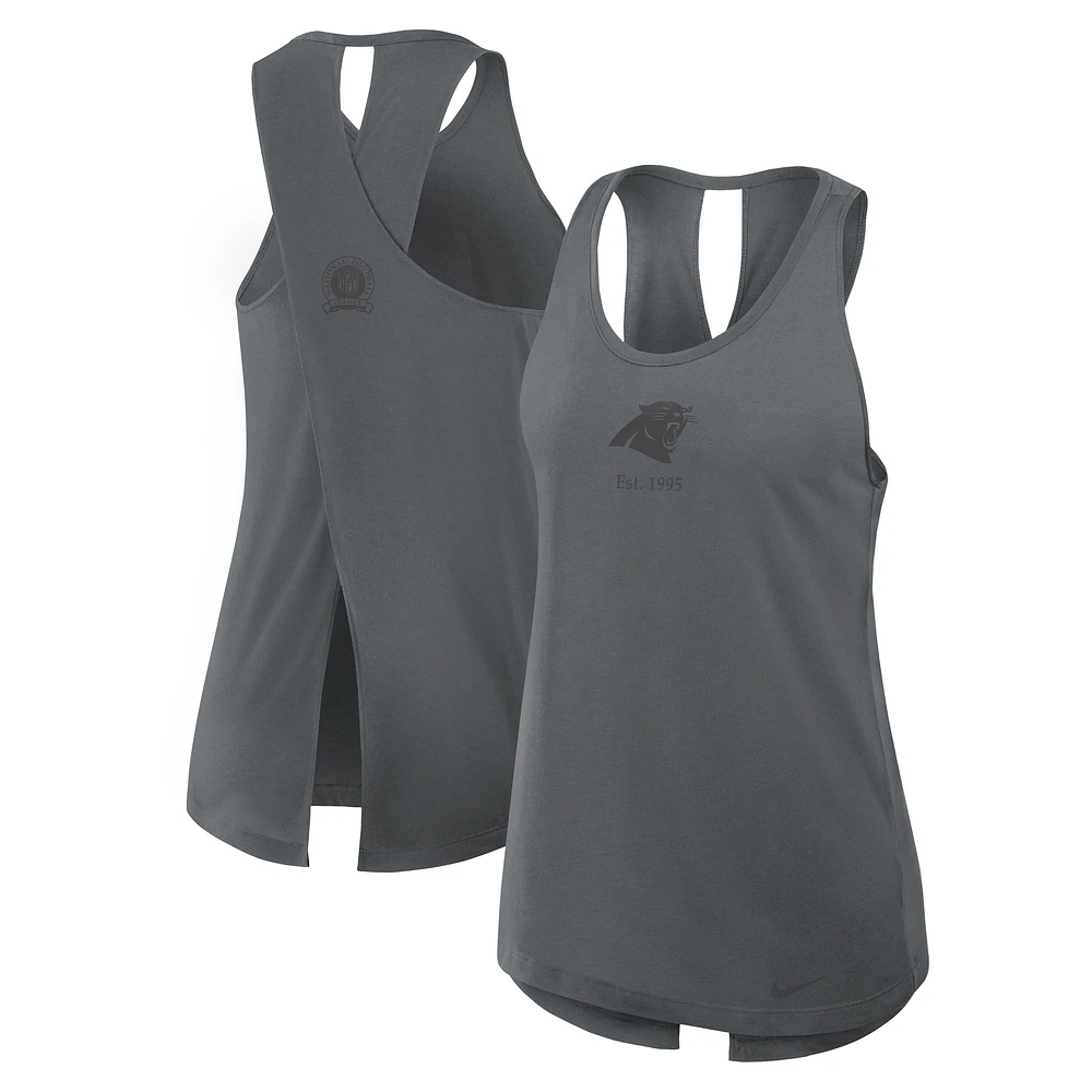 Women's Nike Gray Carolina Panthers Glory Crisscross Performance Tank Top