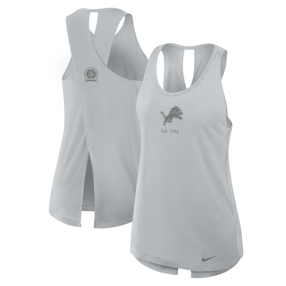 Women's Nike Gray Detroit Lions Glory Crisscross Performance Tank Top