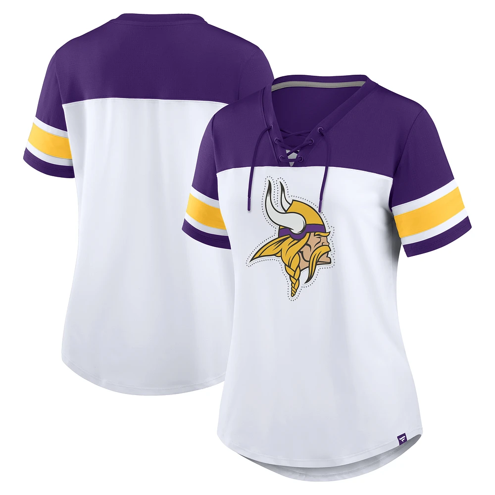 Women's Fanatics White/Purple Minnesota Vikings Athena Rhinestone Lace-Up V-Neck T-Shirt