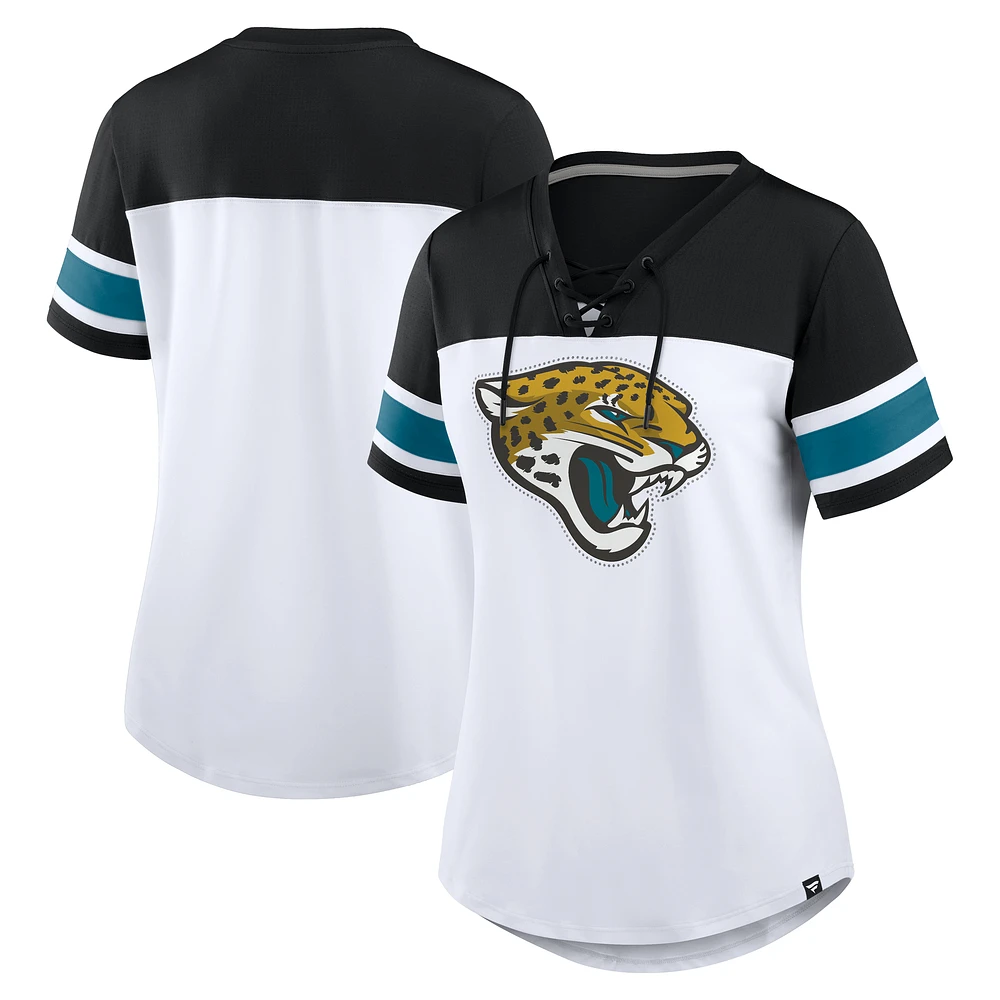 Women's Fanatics White/Black Jacksonville Jaguars Athena Rhinestone Lace-Up V-Neck T-Shirt