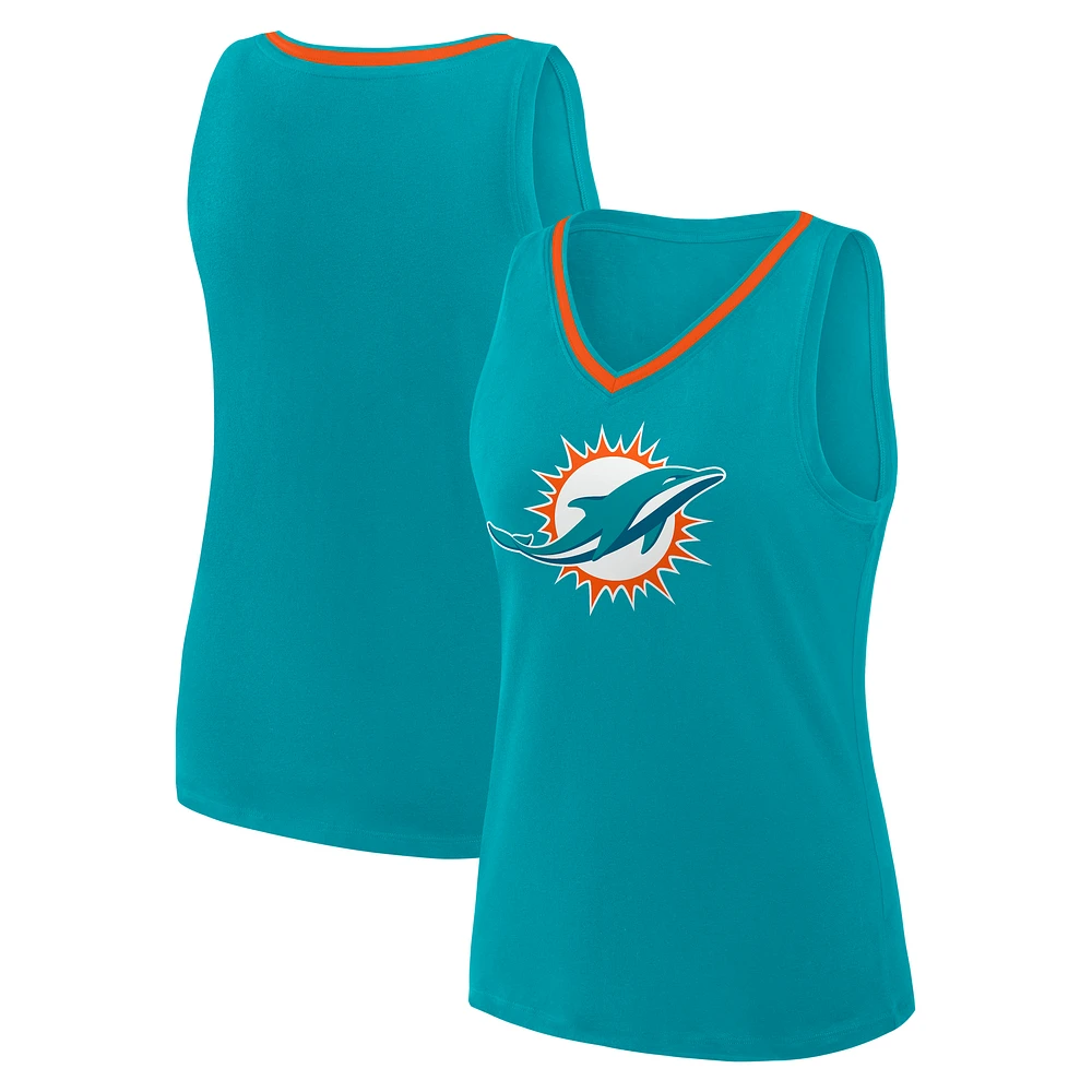 Women's Logo Athletic Aqua Miami Dolphins Stellar Win V-Neck Tank Top