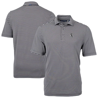 Men's Cutter & Buck Black Chicago White Sox Virtue Eco Pique Stripe Recycled Polo