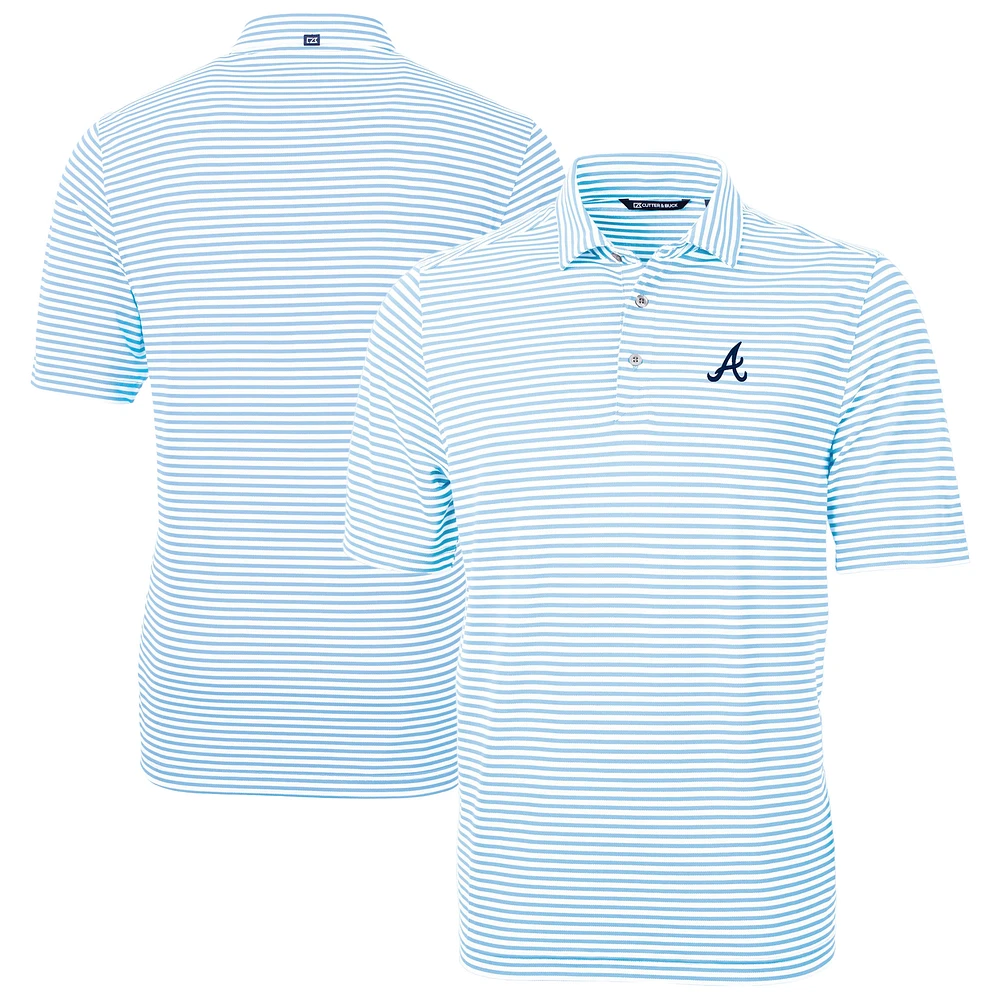 Men's Cutter & Buck Powder Blue Atlanta Braves Virtue Eco Pique Stripe Recycled Polo