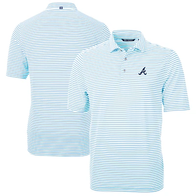 Men's Cutter & Buck Powder Blue Atlanta Braves Virtue Eco Pique Stripe Recycled Polo