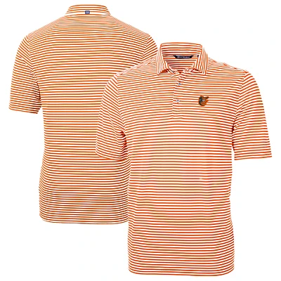 Men's Cutter & Buck Orange Baltimore Orioles Virtue Eco Pique Stripe Recycled Polo